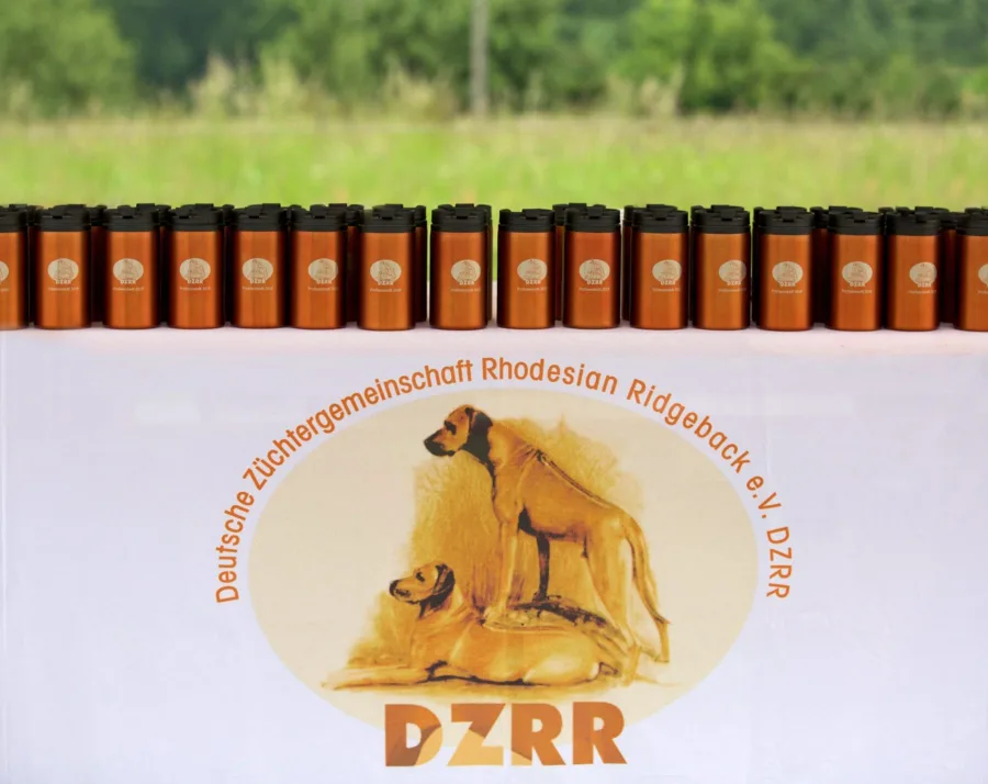 Pokale der DZRR vor dem Vereinslogo